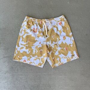 Rhythm Mens Howser Beach Shorts Yellow White Floral Size 34 Swim Trunks NWT